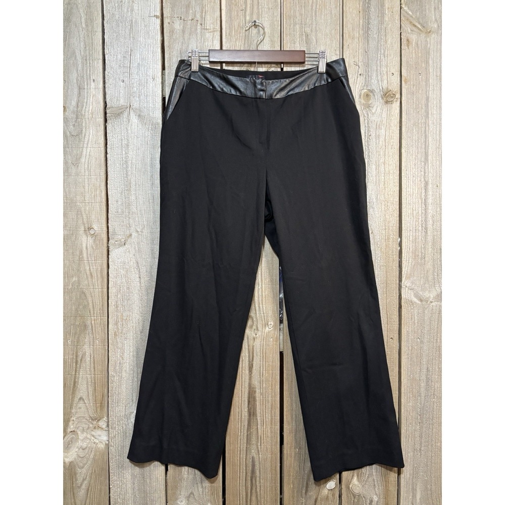 Rafaella Curvy Fit Black Dress Pants 10P Faux Leather Trim Career Work‎ Pants